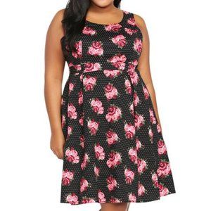 Torrid Size 12 Black Floral and Poka Dot Pleated Tank Dress